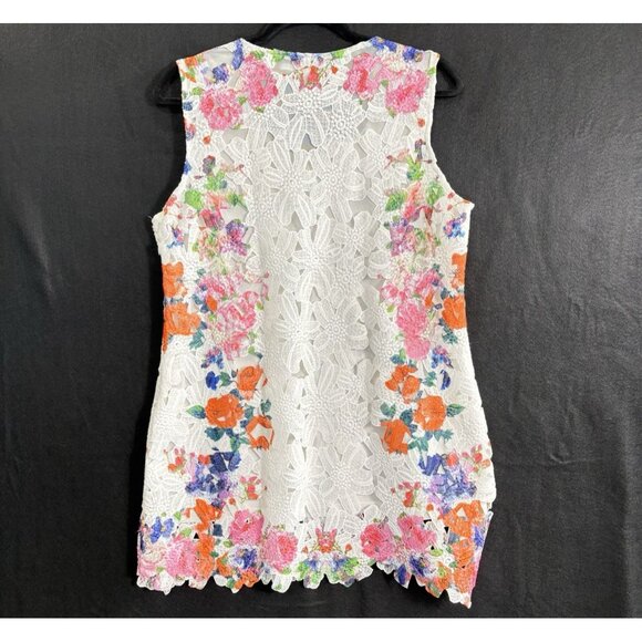 FERATELLI Women Lace Tunic Eyelet Sleeveless Knee Length Floral Sz L White 61-6 - Picture 2 of 15
